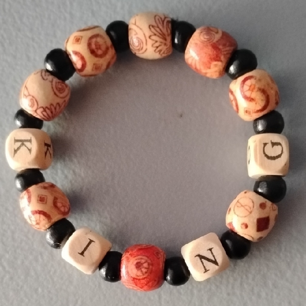 Patterned KING Beaded Bracelet with Letter Blocks